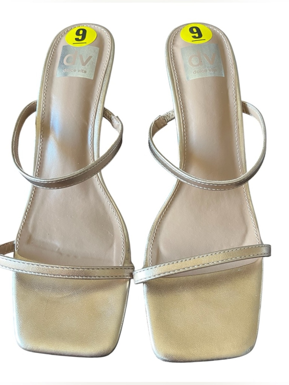 Dolce Vita Metallic Gold Minimal Strap Heel Sandals Size 9 NWOB